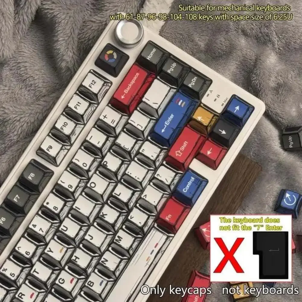 Comic Style Colorful Mixed Light Keycaps Original Factory Height 136 Keys Set Cl